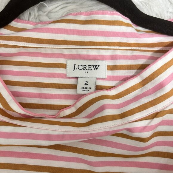 J. Crew Funnel Wide Boat Neck Pink Brown Striped Hi-Low Hem Popover Blouse Top 2 - Picture 7 of 12